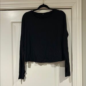 Black Rounded Collar Long Sleeve Crop Sweatshirt